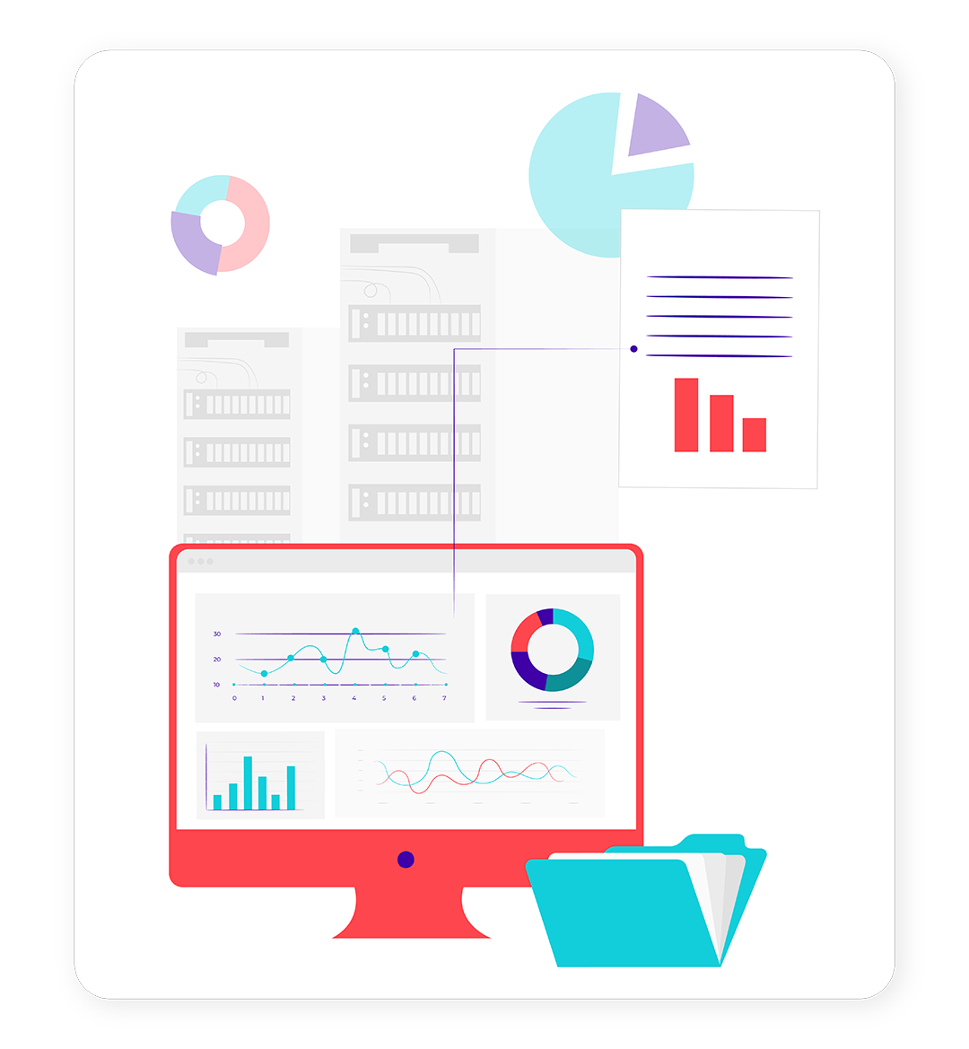 Computer dashboard of various data