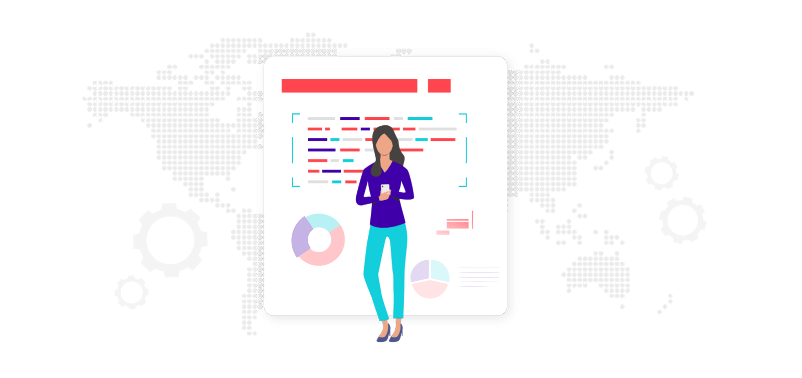 Woman standing in front of a data screen